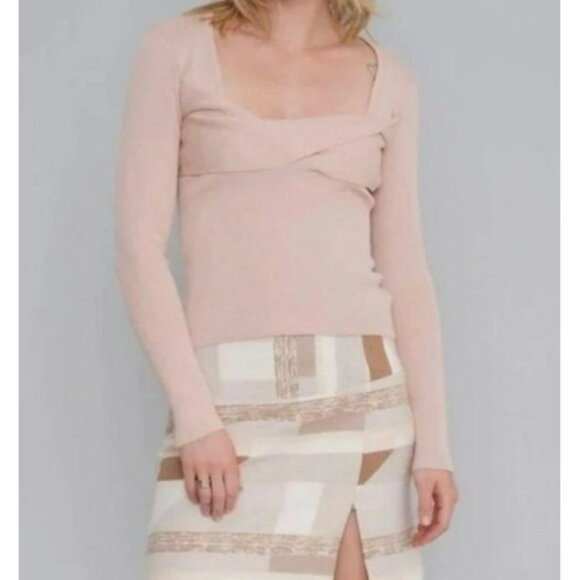 Revolve Le SuperbeTwisted Sister Womens Ribbed Knit Long-Sleeve Top Blush Pink M - Picture 2 of 7